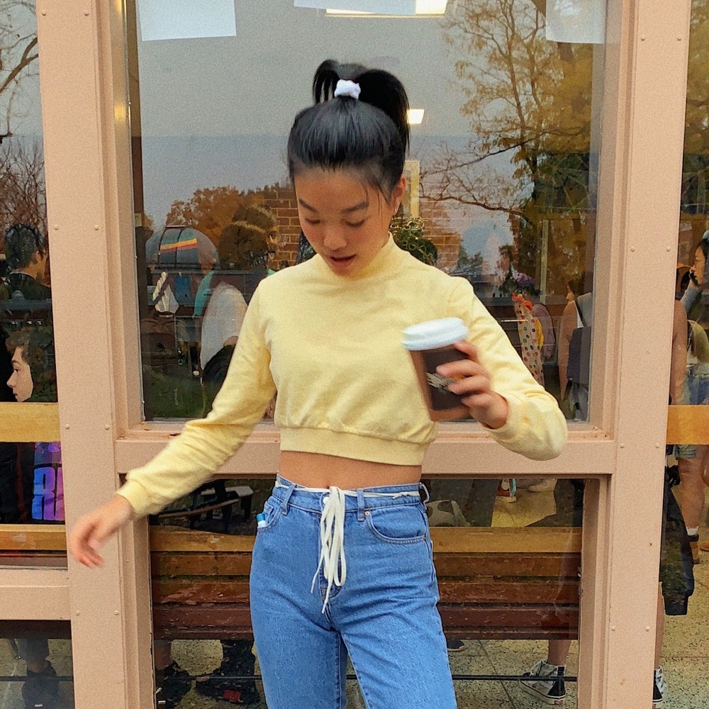 Nasty Gal Yellow Long-Sleeve Crop Top Sweatshirt